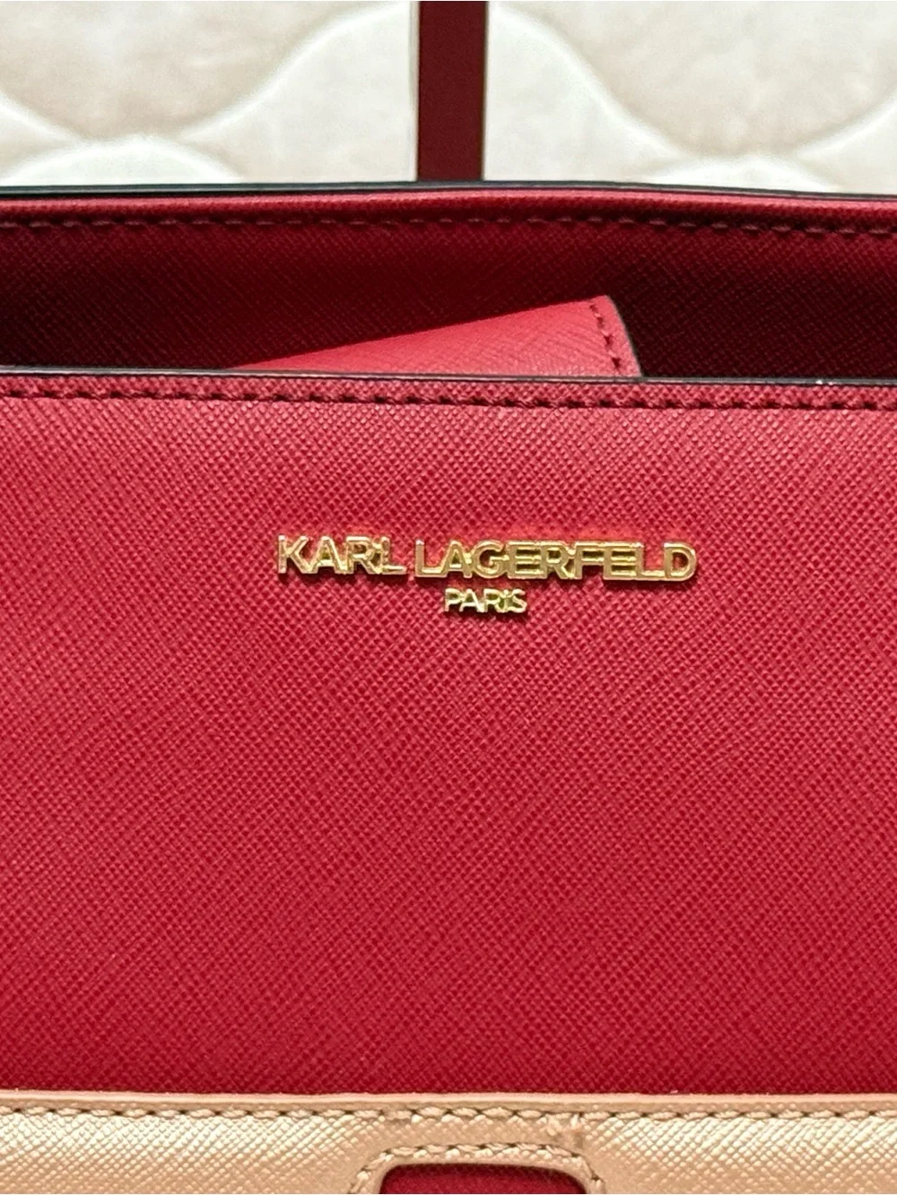 Karl Lagerfeld Large Red Tote with Cat Sunglasses Motif